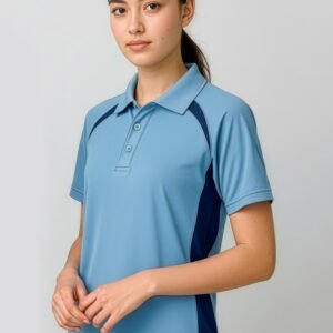 P7700B_Talent_SpringBlue_Navy_01 P7700B - Kids Splice Short Sleeve Polo