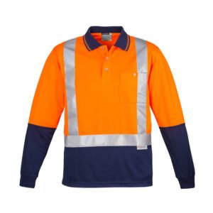 ZH234_Worn_2015 ZH234 - Mens Hi Vis Spliced Long Sleeve Polo - Shoulder Taped