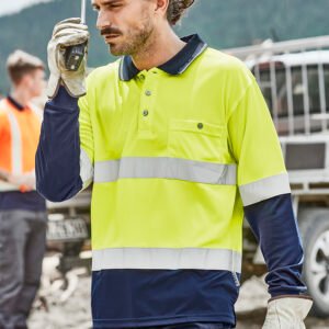 ZH235_Talent_01_Bqw6T4q ZH235 - Mens Hi Vis Spliced Long Sleeve Polo - Hoop Taped