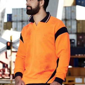 ZH249_Talent_Orange_Navy_01 ZH249 - Mens Hi Vis Aztec Long Sleeve Polo