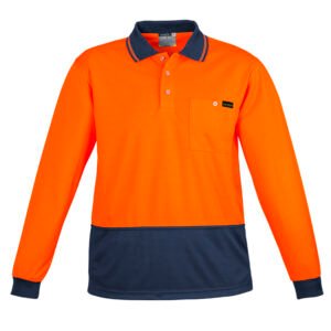 ZH410_Product_Orange_Navy_01_zhyxbmT ZH410 - Mens Hi Vis Comfort Back Long Sleeve Polo