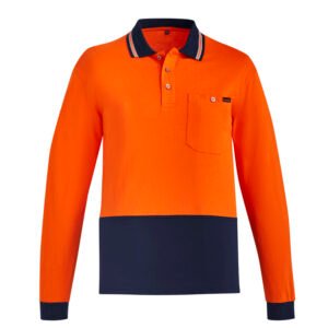 ZH430_Product_Orange_Navy_01 ZH430 - Mens Hi Vis Cotton Long Sleeve Polo
