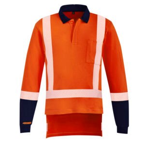 ZH670_OrangeNavy_F ZH670 - Mens Orange Flame TTMC-W23 X Back Taped Polo