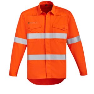 ZW145 - Mens Orange Flame Hi Vis Open Front Shirt - Hoop Taped