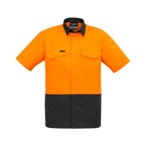 ZW815_OrangeCharcoal_Front ZW815 - Mens Rugged Cooling Hi Vis Short Sleeve Shirt