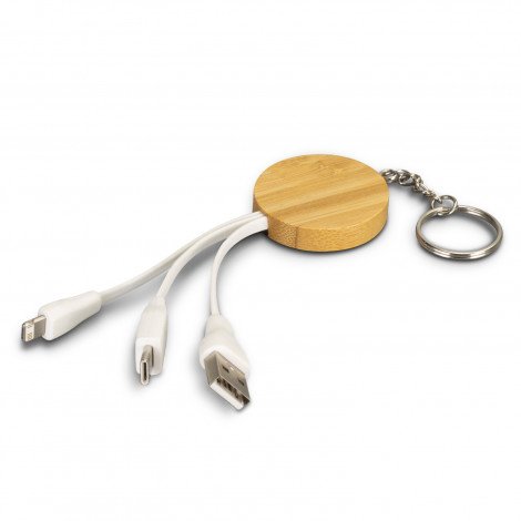 121411 - Bamboo Charging Cable Key Ring - Round