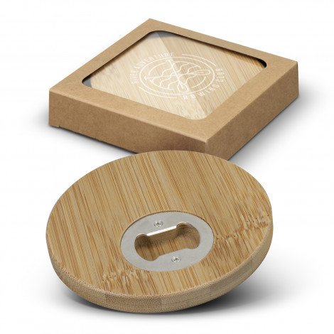 125550 - Bamboo Bottle Opener Coaster Set of 2 - Round