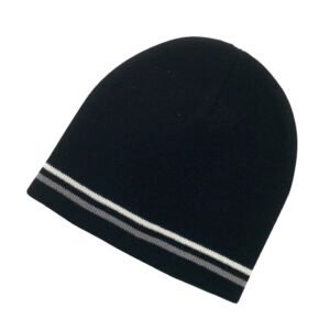 DOUBLE STRIPED BEANIE-BLACK/WHITE/GREY DOUBLE STRIPED BEANIE-BLACK/WHITE/GREY
