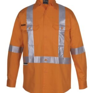 6DCBL_OX_01 JB's HV (D+N) L/S 150G CROSS BACK TAPE SHIRT ORANGE -XS