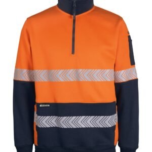 6DPS_ON_01 JB's HV 330G 1/2 ZIP SEGMENTED TAPE FLEECE ORANGE/NAVY-2XS