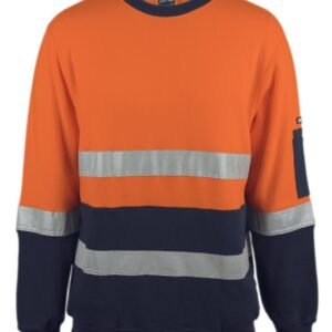 6DVCM_ON_01 JB's HV 310 (D+N) COTTON CREW NECK FLEECE ORANGE/NAVY -2XS