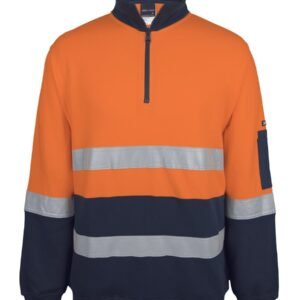 6DVFM_ON_01 JB's HV 310 (D+N) COTTON 1/2 ZIP FLEECE ORANGE/NAVY -2XS
