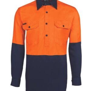 6HVCF_ON_01 JB's HV CLOSE FRONT L/S 190G SHIRT ORANGE/NAVY-XS