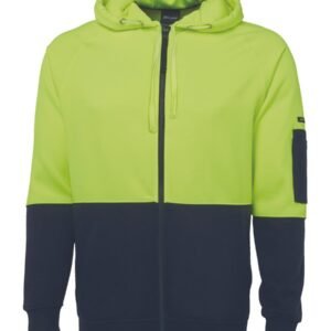 6HVH_EN_01 JB's HV FULL ZIP FLEECY HOODIE LIME/NAVY -2XS