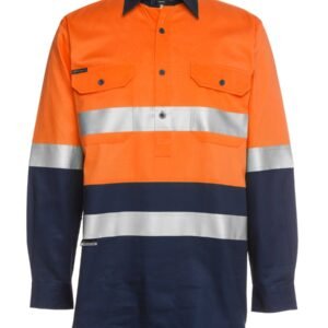 6HWCF_ON_01 JB's HV (D+N) CLOSE FRONT L/S 190G SHIRT ORANGE/NAVY-XS