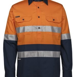 6HWCS_ON_01 JB's HV (D+N) CLOSE FRONT L/S 150G W/SHIRT ORANGE/NAVY-XS