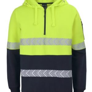 6HZSH_EN_01 JB's HV (D+N) 1/2 ZIP SEGMENTED TAPE HOODIE LIME/NAVY-2XS