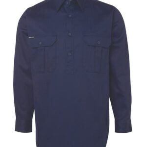 6WSCF_NX_01 JB's CLOSE FRONT L/S WORK SHIRT NAVY -S