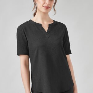 RU568LS_Talent_Black_01 RU568LS - Womens Ruche Short Sleeve Blouse