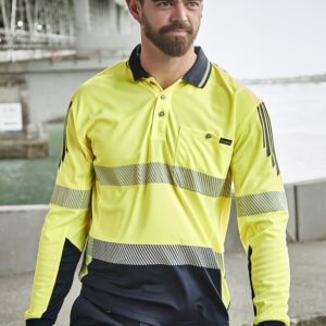ZH550_Talent_Yellow_Navy_01_vfJ5J4A ZH550 - Mens Hi Vis Flux Segmented Tape Long Sleeve Polo