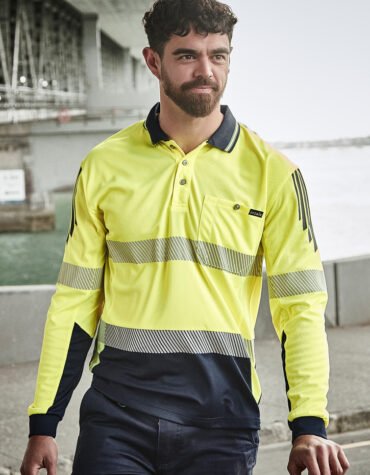 ZH550_Talent_Yellow_Navy_01_vfJ5J4A ZH550 - Mens Hi Vis Flux Segmented Tape Long Sleeve Polo
