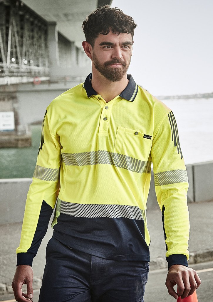 ZH550 - Mens Hi Vis Flux Segmented Tape Long Sleeve Polo
