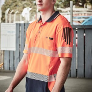 ZH555_Talent_Orange_Navy_01_61RqYEt ZH555 - Mens Hi Vis Flux Segmented Tape Short Sleeve Polo