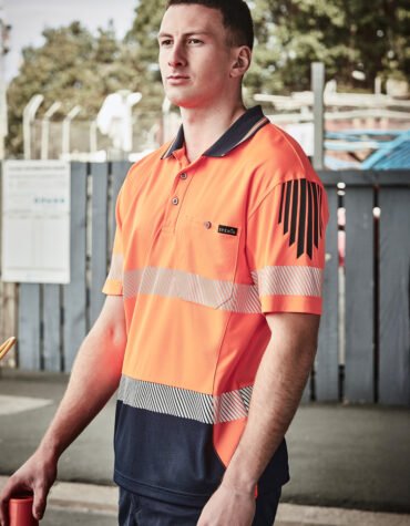 ZH555_Talent_Orange_Navy_01_61RqYEt ZH555 - Mens Hi Vis Flux Segmented Tape Short Sleeve Polo