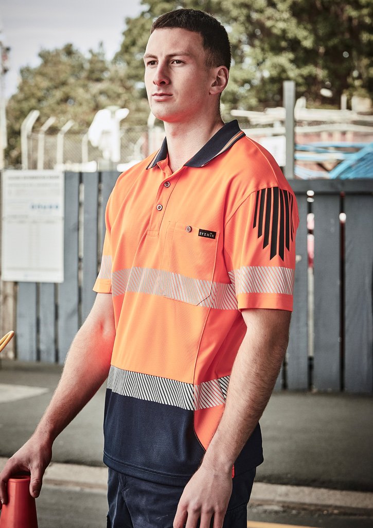ZH555 - Mens Hi Vis Flux Segmented Tape Short Sleeve Polo