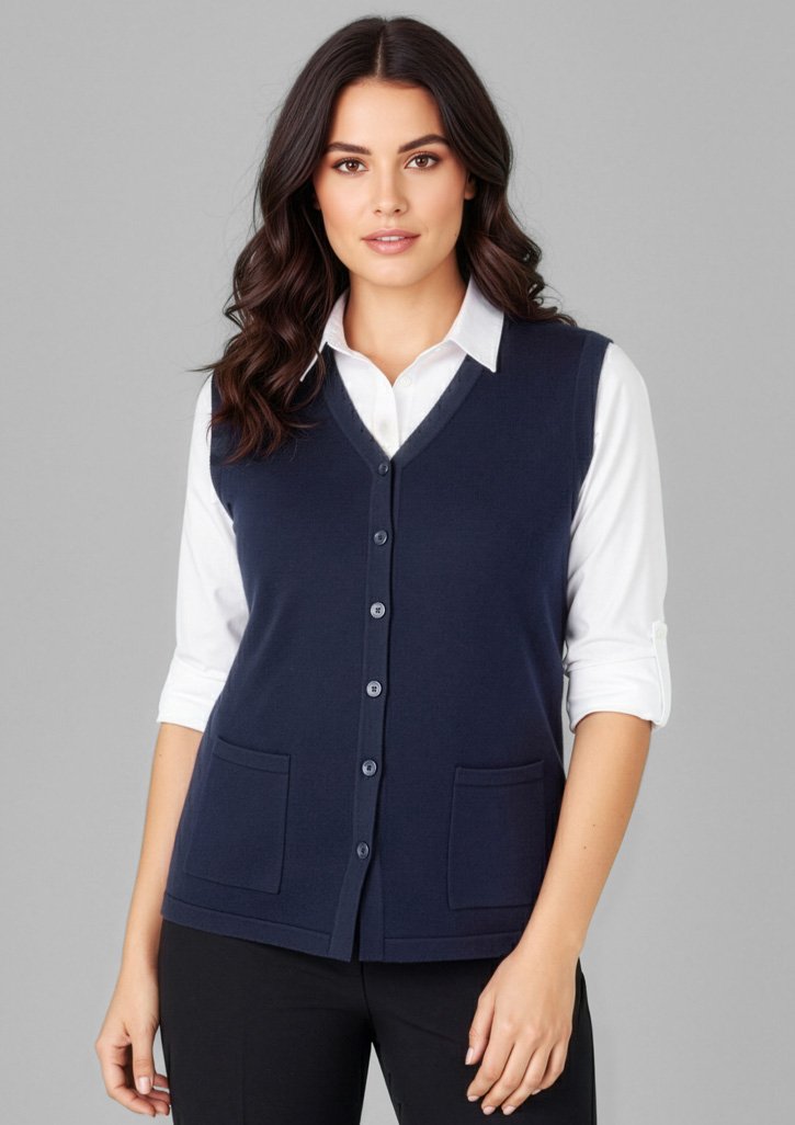 CK961LV - Button Front Womens Knit Vest