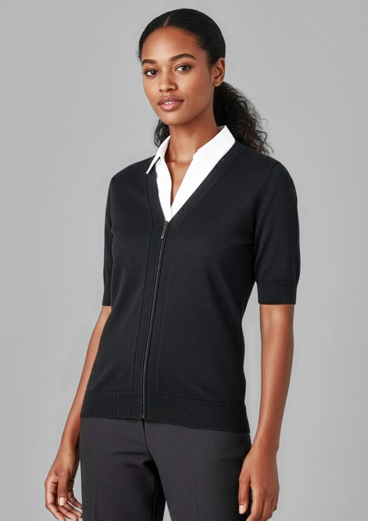 CK962LC - Zip Front Womens Short Sleeve Knit Cardigan