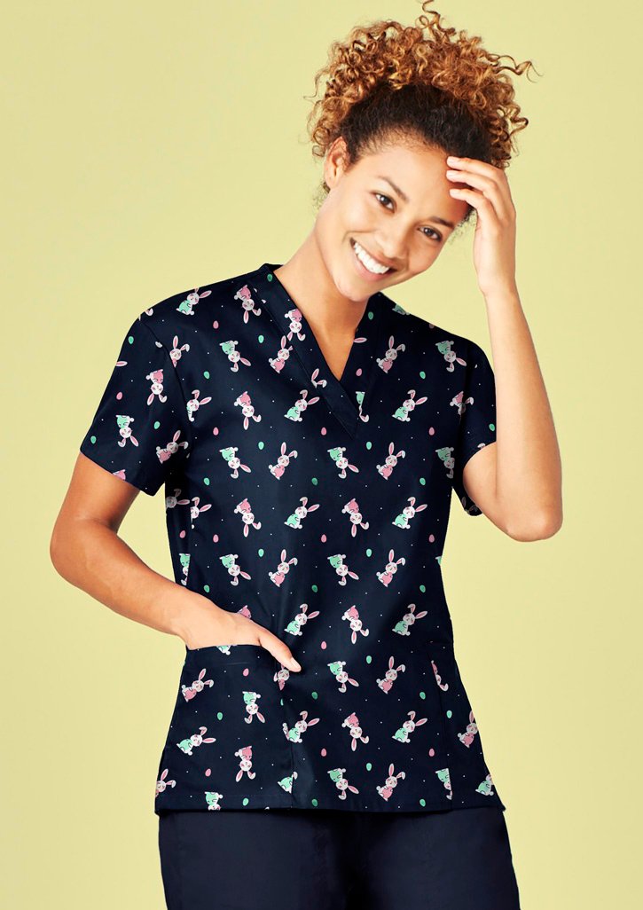 CST152LS - Easter Womens V-Neck Short Sleeve Scrub Top