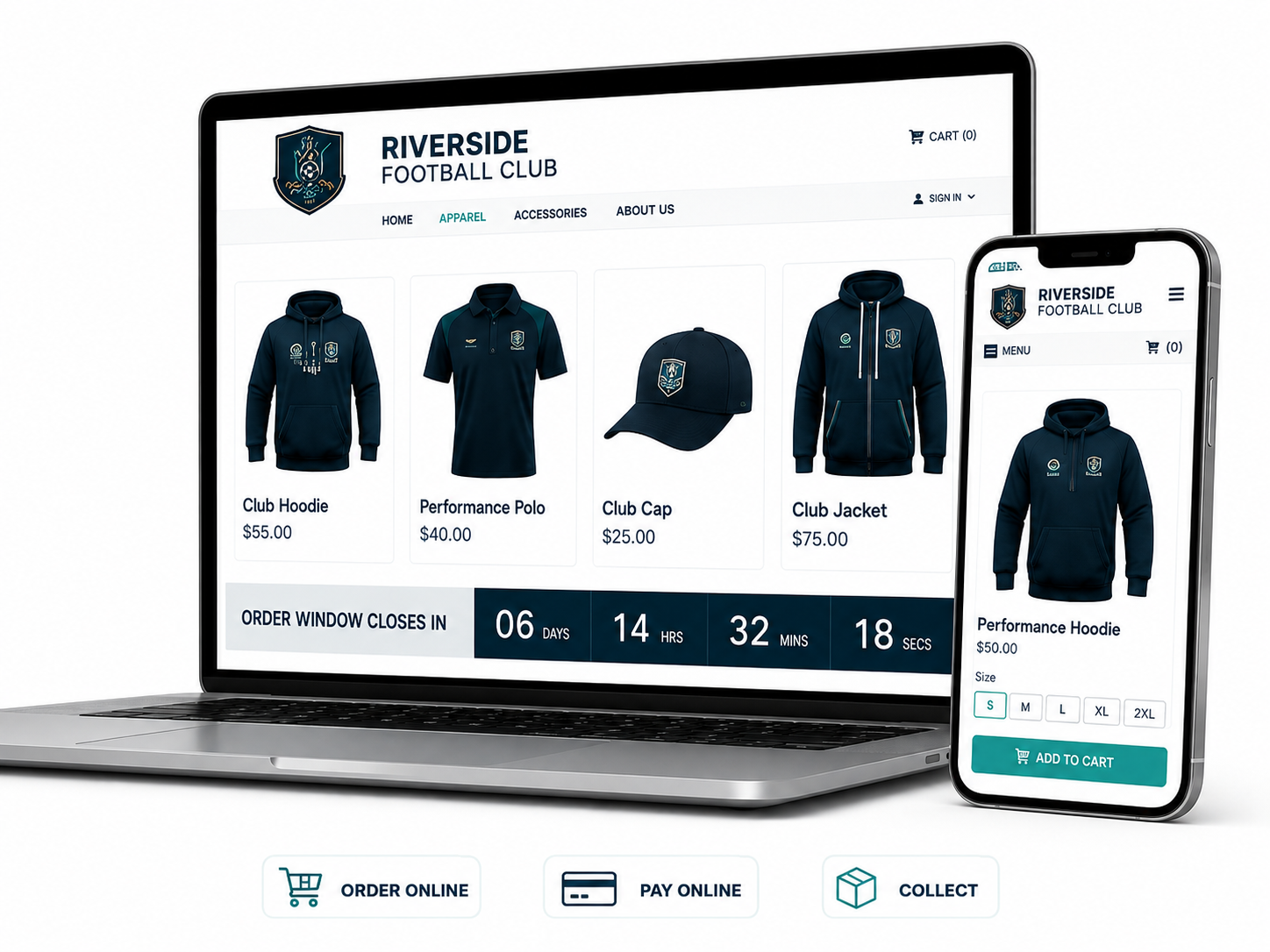 Club Store shown on laptop and mobile phone
