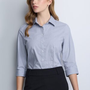 S636W_Talent_White_NavyCheck_01 S636W - Fitzroy Womens 3/4 Sleeve Shirt